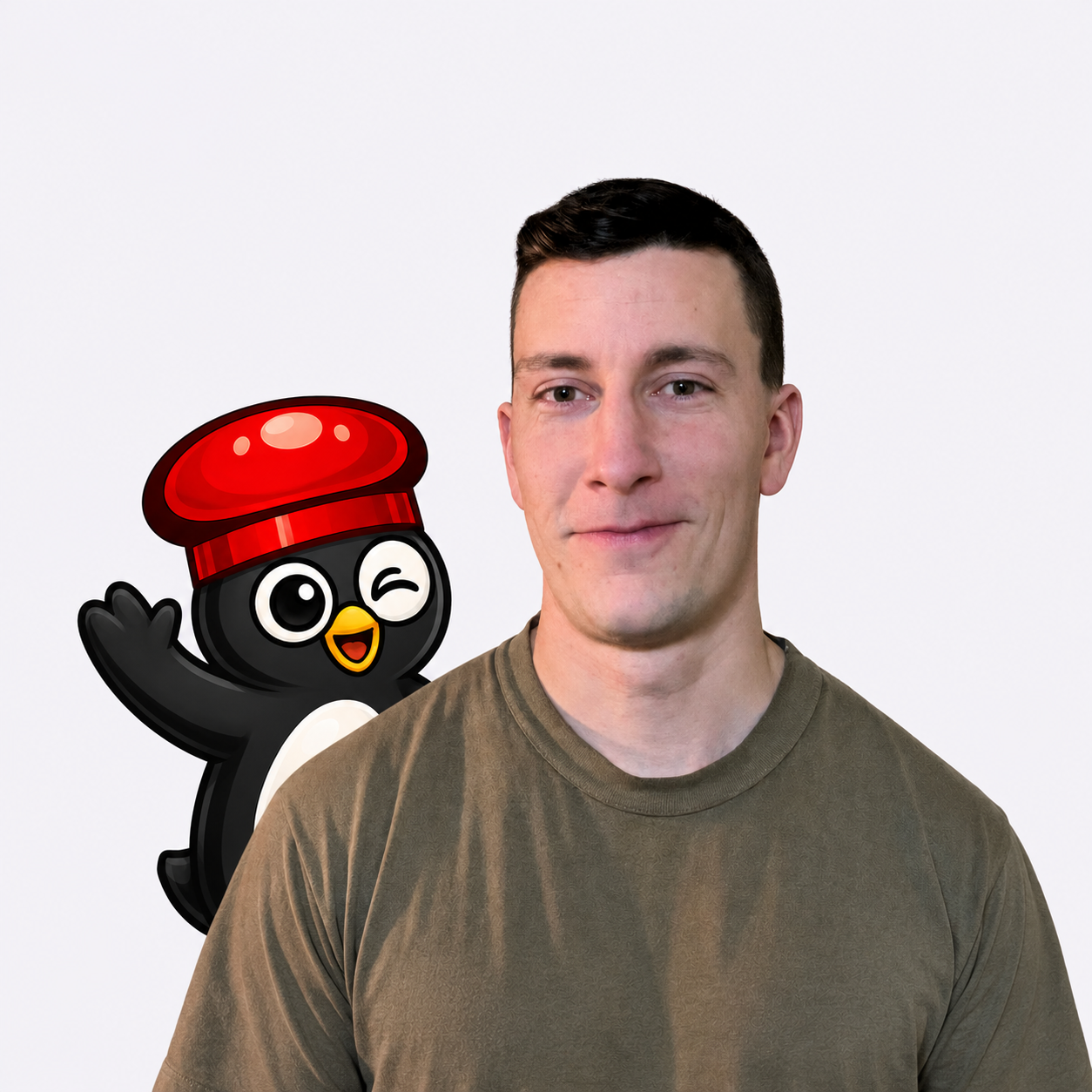 Andrew Southwick with Pinguino the penguin mascot.