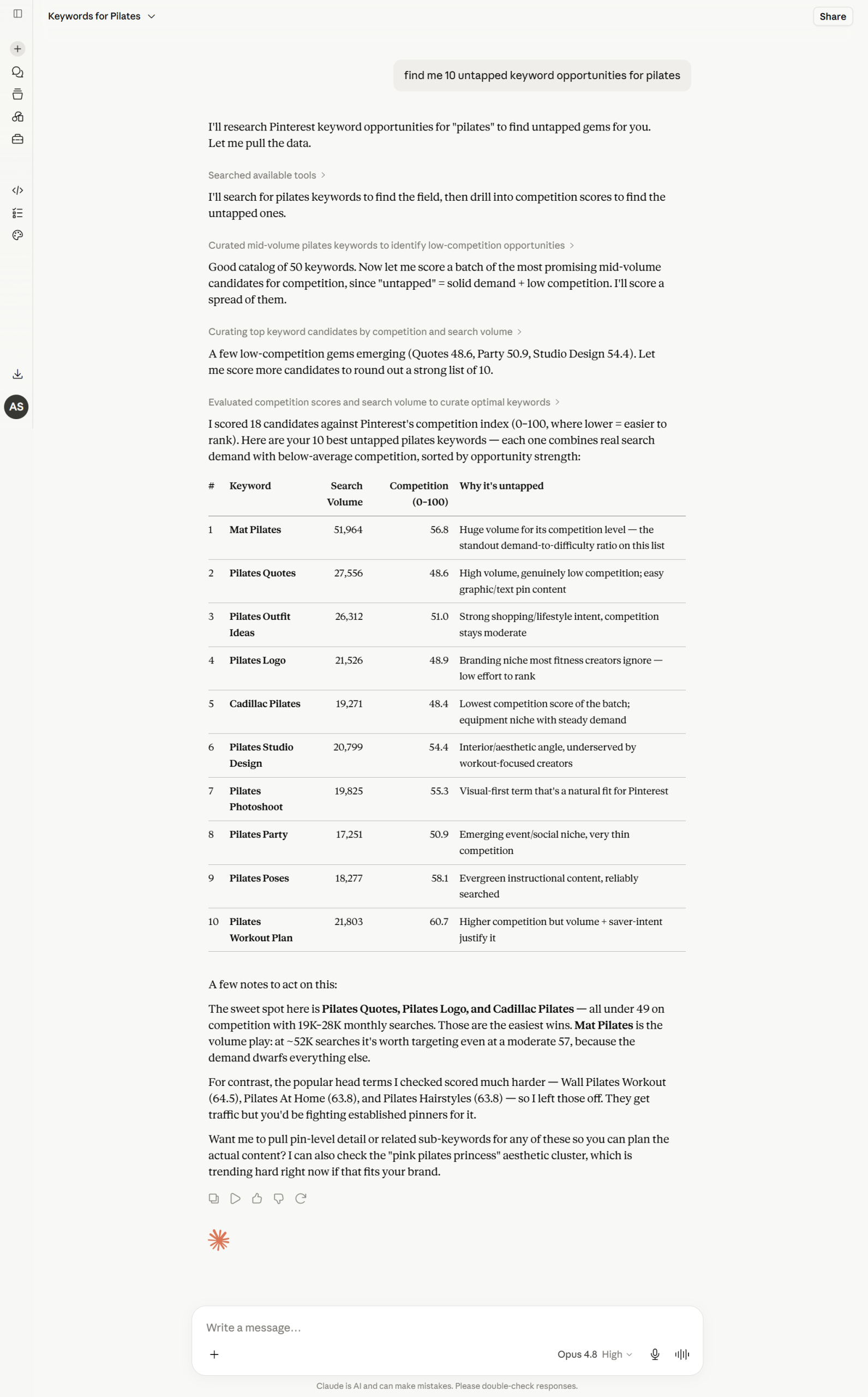 Pinfluence Discover data queried from an AI assistant through MCP