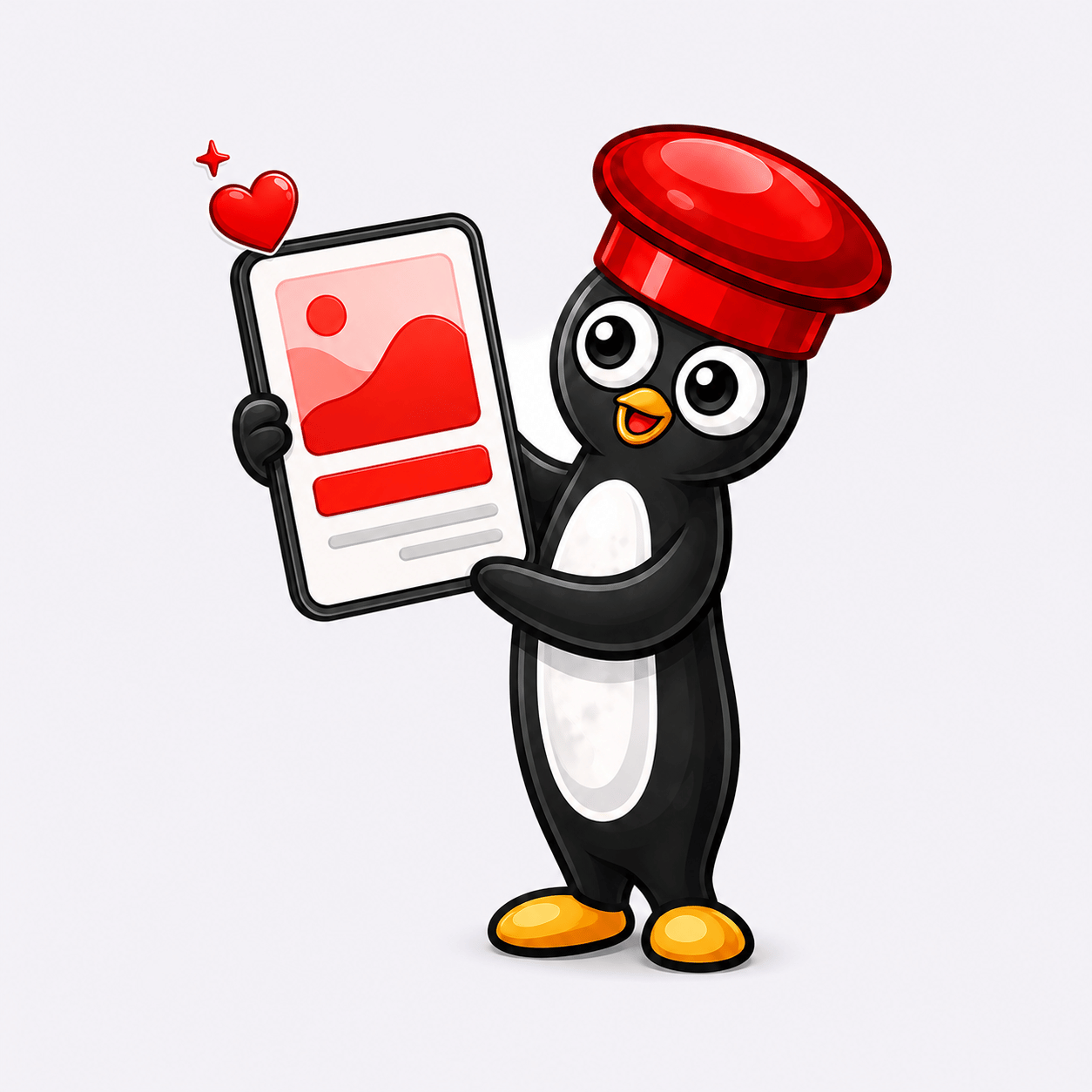 Pinguino, the Pinfluencing penguin mascot, holding up a finished pin design